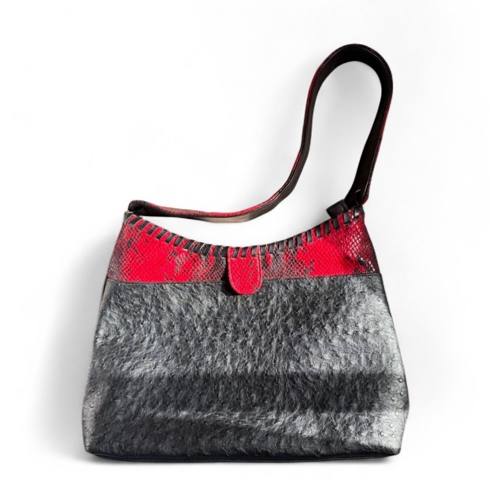 Stylish Red and Black Snakeskin Handbag